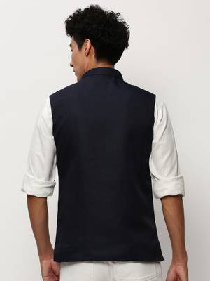 Men's Solid Navy Blue Nehru Jackets 4
