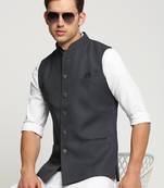 SHOWOFF Men's Slim Fit Mandarin Collar Solid Charcoal Nehru Jacket