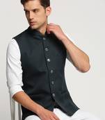 SHOWOFF Men's Slim Fit Mandarin Collar Solid Green Nehru Jacket