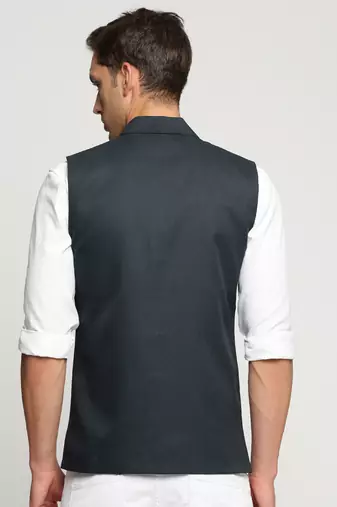 SHOWOFF Men's Slim Fit Mandarin Collar Solid Green Nehru Jacket