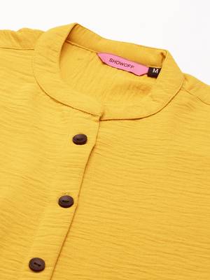 women's calf length mandarin collar yellow solid straight kurta 3