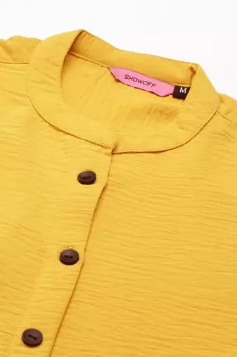 women's calf length mandarin collar yellow solid straight kurta
