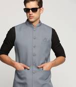 SHOWOFF Men's Slim Fit Mandarin Collar Solid Grey Nehru Jacket