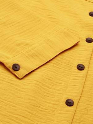 women's calf length mandarin collar yellow solid straight kurta 4