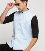 Men's Slim Fit Mandarin Collar Solid Turquoise Blue Nehru Jacket