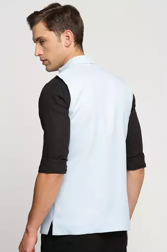 Men's Slim Fit Mandarin Collar Solid Turquoise Blue Nehru Jacket