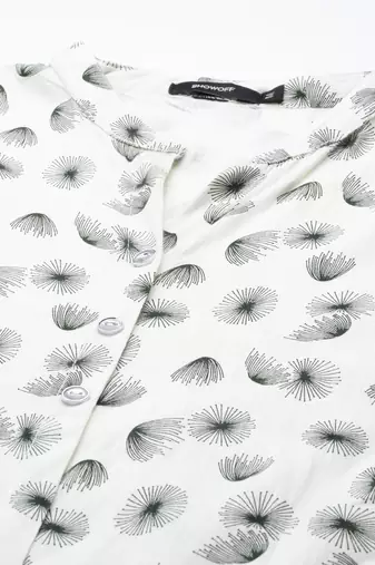 women's calf length mandarin collar off white abstract straight kurta