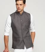 SHOWOFF Men's Slim Fit Mandarin Collar Solid Grey Nehru Jacket