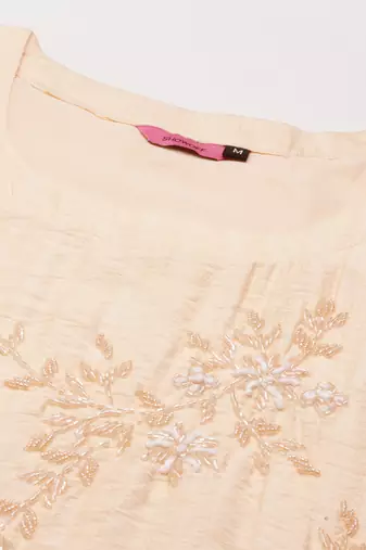 women's calf length round neck peach solid straight kurta
