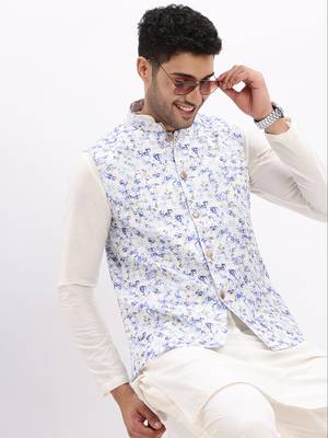 Men's Slim Fit Printed Lavender Nehru Jacket 1