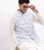Men's Slim Fit Printed Lavender Nehru Jacket