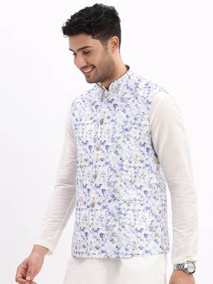Men's Slim Fit Printed Lavender Nehru Jacket 3