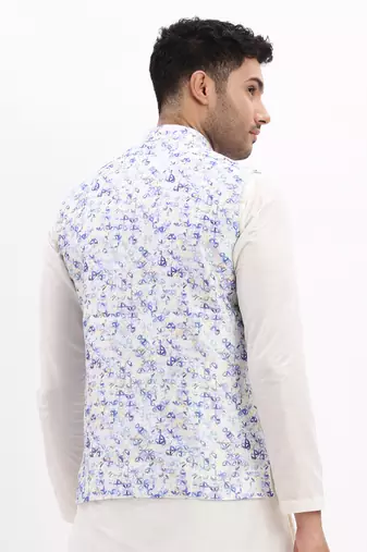 Men's Slim Fit Printed Lavender Nehru Jacket