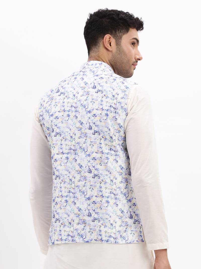 Men's Slim Fit Printed Lavender Nehru Jacket