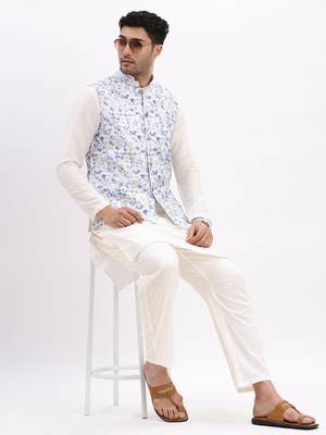 Men's Slim Fit Printed Lavender Nehru Jacket 5