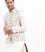 SHOWOFF Men's Slim Fit Printed Off White Nehru Jacket
