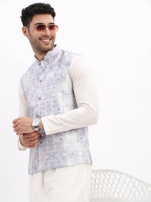 Men's Slim Fit Printed Lavender Nehru Jacket 1