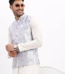 Men's Slim Fit Printed Lavender Nehru Jacket