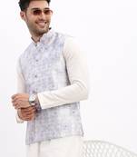 Men's Slim Fit Printed Lavender Nehru Jacket