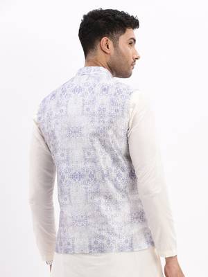 Men's Slim Fit Printed Lavender Nehru Jacket 4