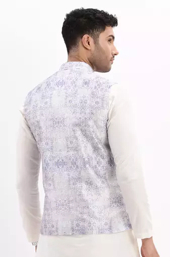 Men's Slim Fit Printed Lavender Nehru Jacket