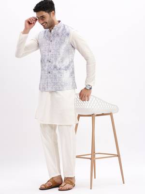 Men's Slim Fit Printed Lavender Nehru Jacket 5