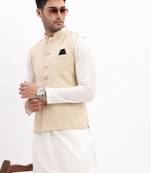 SHOWOFF Men's Slim Fit Solid Beige Nehru Jacket