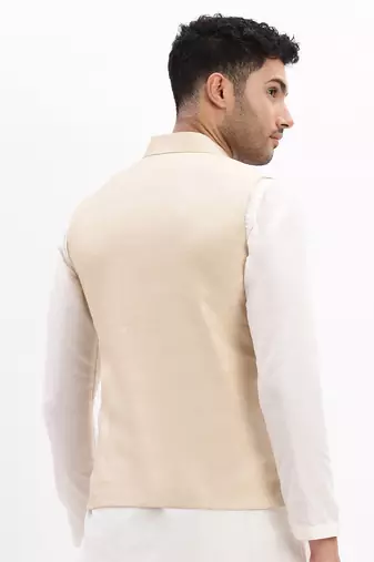 SHOWOFF Men's Slim Fit Solid Beige Nehru Jacket