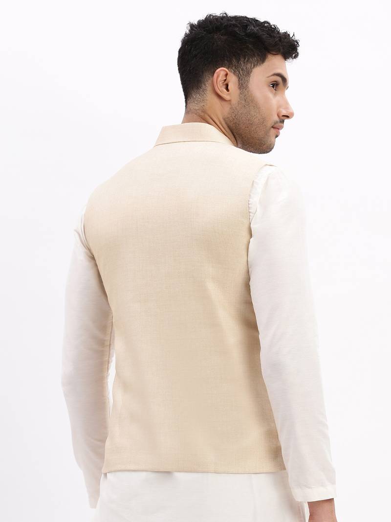 SHOWOFF Men's Slim Fit Solid Beige Nehru Jacket