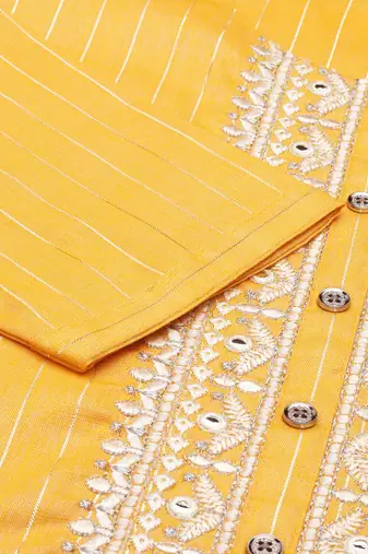 women's calf length round neck yellow woven design straight kurta