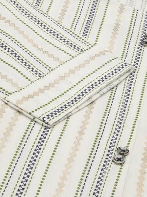 women's calf length round neck white woven design straight kurta 4
