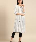 women's calf length round neck white woven design straight kurta