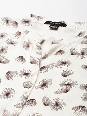Showoff women's knee length mandarin collar off white geometric straight kurta 3
