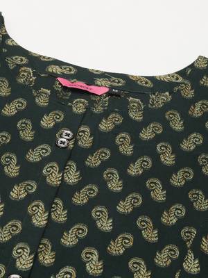 women's calf length round neck green woven design straight kurta 3