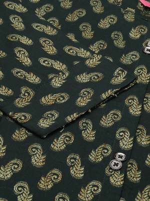women's calf length round neck green woven design straight kurta 4