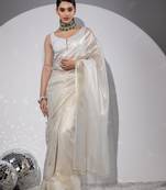 Perfect Celebration Shiny Organza Saree With Shimmering Jhumkas/Latkan With Matching Blouse.