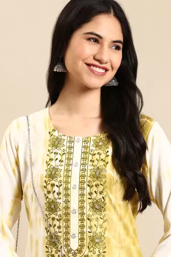 women's calf length round neck olive abstract straight kurta