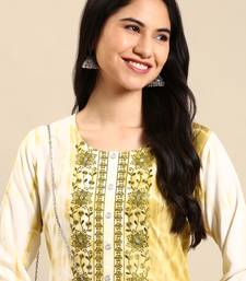 women's calf length round neck olive abstract straight kurta