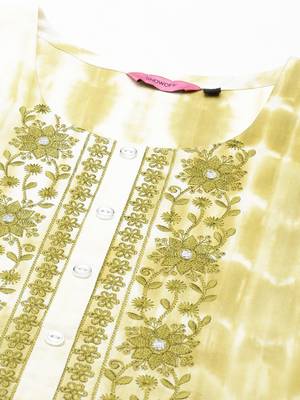 women's calf length round neck olive abstract straight kurta 3