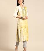women's calf length round neck olive abstract straight kurta