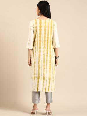 women's calf length round neck olive abstract straight kurta 5