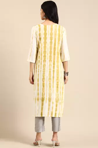 women's calf length round neck olive abstract straight kurta