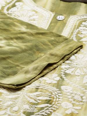 women's calf length round neck olive abstract straight kurta 4