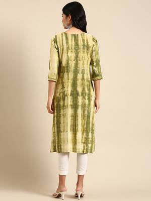 women's calf length round neck olive abstract straight kurta 5