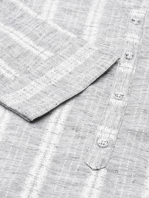 women's calf length round neck grey woven design straight kurta 4