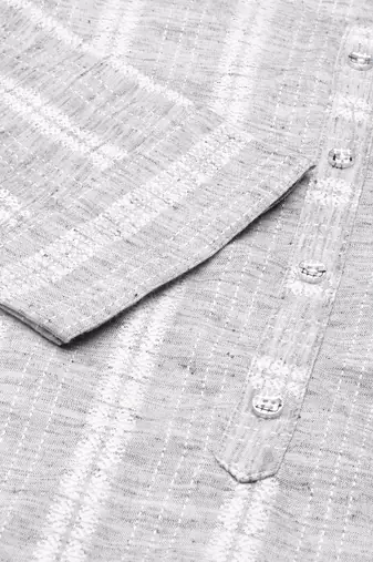 women's calf length round neck grey woven design straight kurta