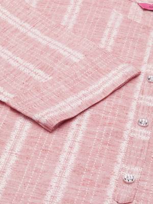women's calf length round neck peach woven design straight kurta 4