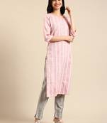 women's calf length round neck peach woven design straight kurta