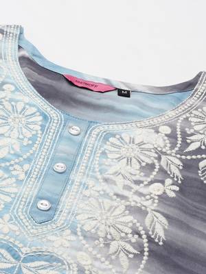 women's calf length round neck blue abstract straight kurta 3