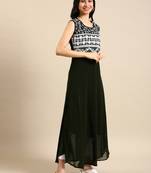 women's ankle length round neck olive embellished a-line kurta
